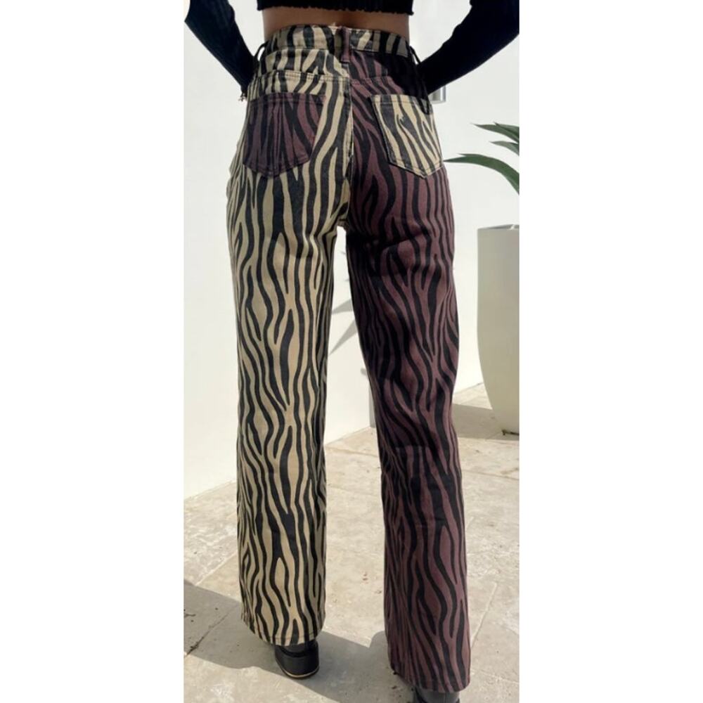 Bailey Rose women's zebra two tone brown/tan denim jeans, size large - Picture 5 of 9